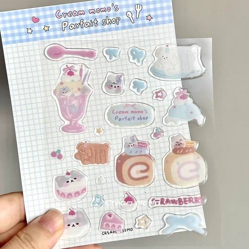 甜品风ins奶油风果冻贴纸猫猫蛋糕高颜值DIY水杯手机平板手账贴纸