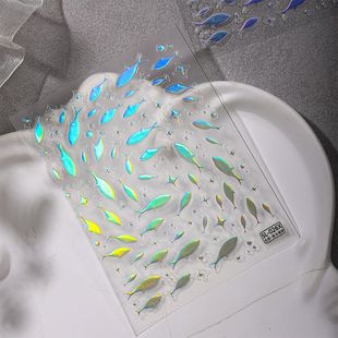 Sky新款镭射游鱼手帐胶带pet小鱼古风素材账流麻贴咕卡diy装饰贴