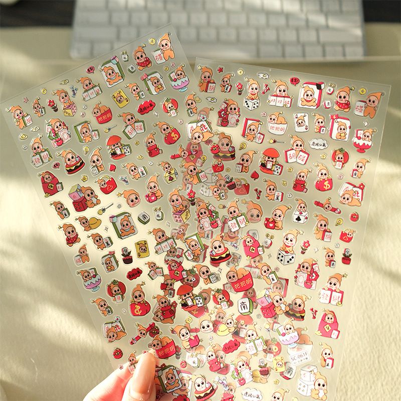 Sky新款可爱麻将星星人小鼻嘎美甲贴纸卡通可爱指甲贴手机diy咕卡