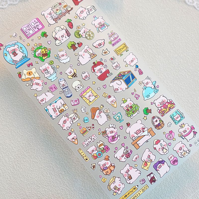 Sky原创美甲贴圣诞节lulu猪小鼻嘎浮雕贴纸卡通可爱diy手机装饰贴