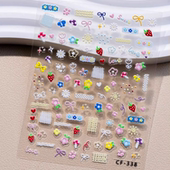 可爱花朵浮雕美甲贴纸立体蝴蝶结兔兔小花童趣儿童指甲贴ccd装 饰