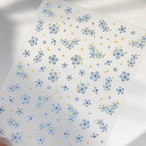 现货ins风夏日蓝色小花美甲贴diy