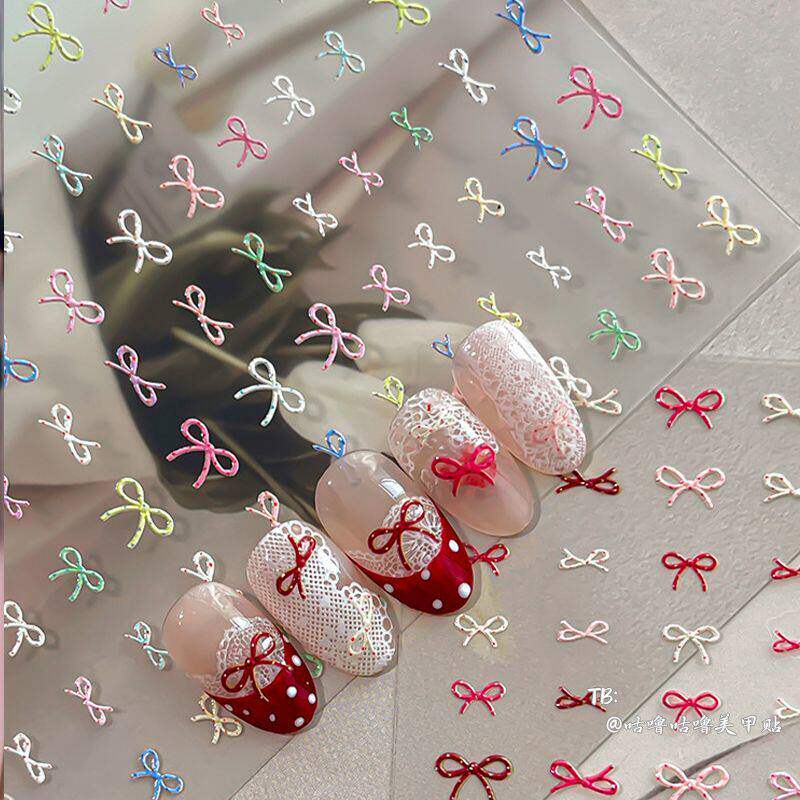 春夏新款多巴胺彩色迷你小蝴蝶结美甲贴纸星星点点装饰防水贴花