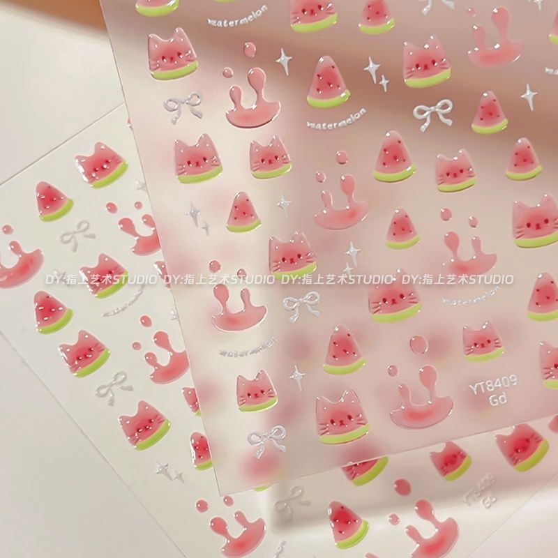 美甲贴纸可爱果冻西瓜猫咪贴纸