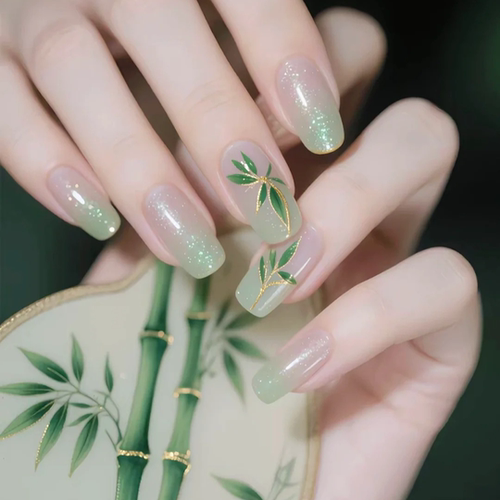 中国风繁华花朵国风竹林美甲贴纸
