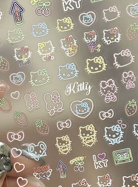 KT猫荧光浮雕立体美甲贴纸韩系3D学生可爱diy防水美甲贴装饰贴