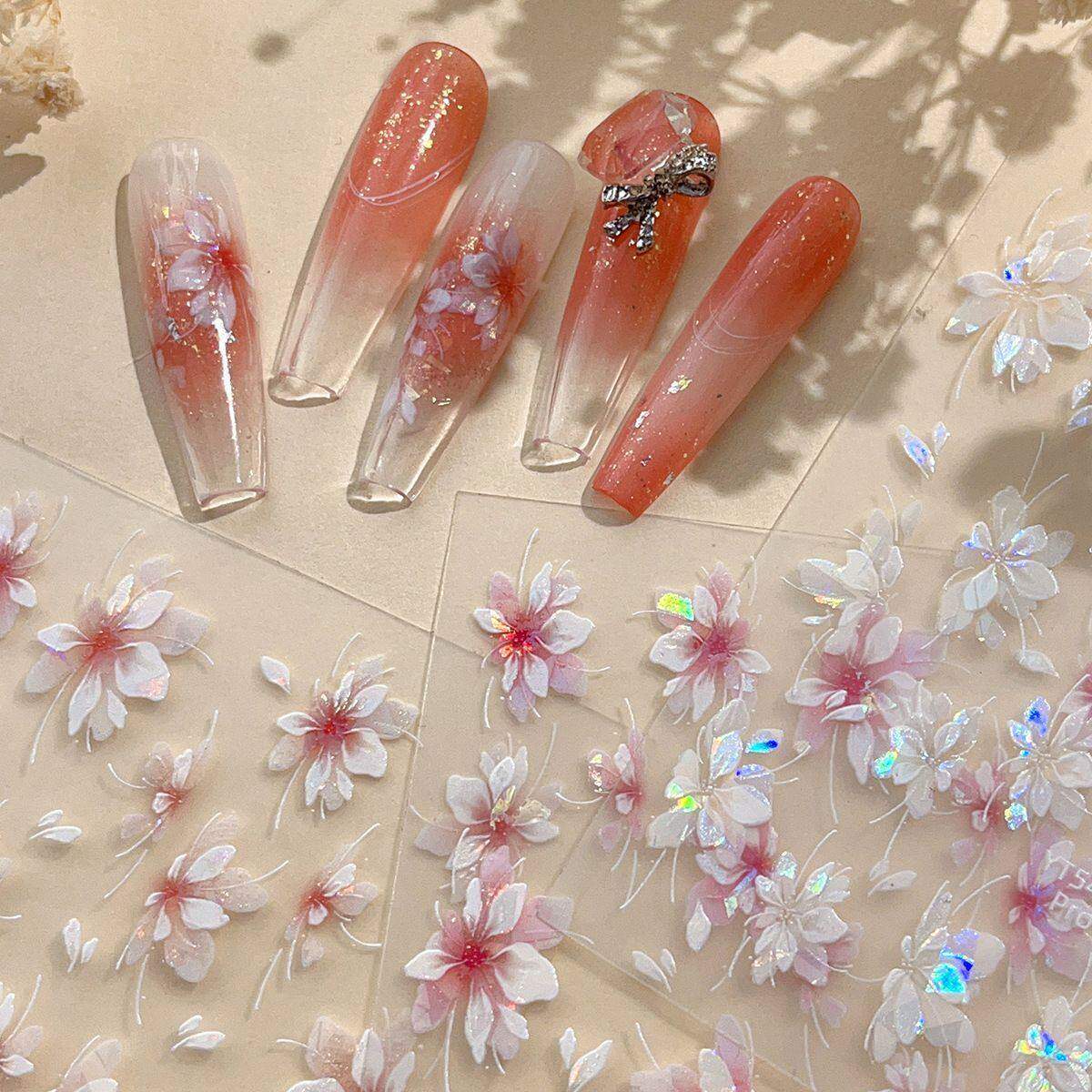 秋冬灵动黄色花朵干花美甲小花贴