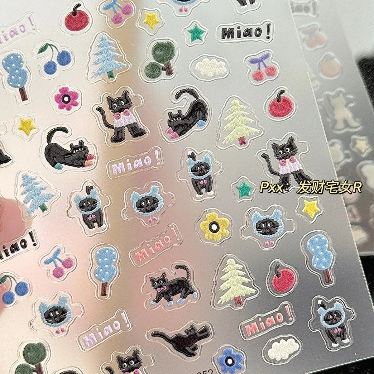ins软萌小猫咪浮雕立体ccd贴纸日系可爱指甲高颜值卡通美甲修饰贴
