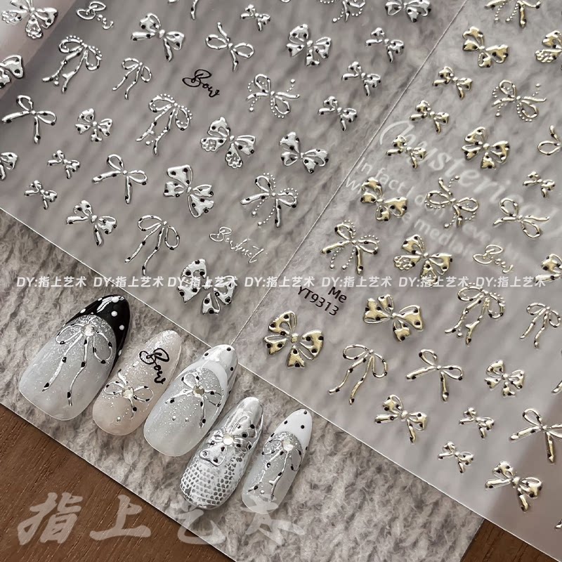 烫金镂空蝴蝶结美甲贴