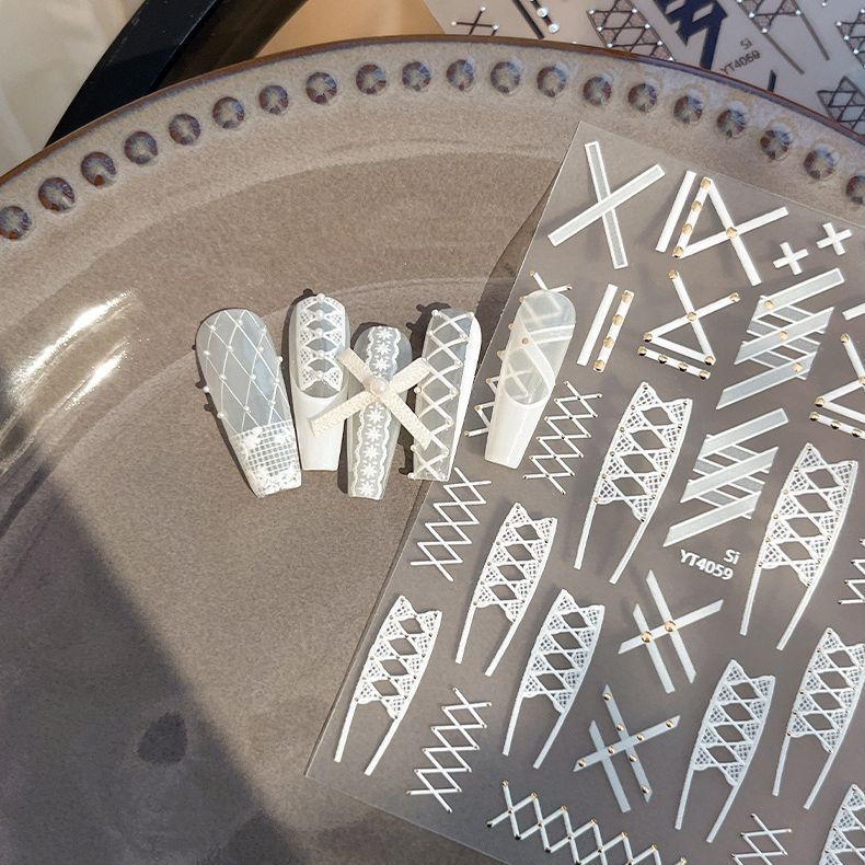 黑白精致格纹线条蕾丝绑带diy贴
