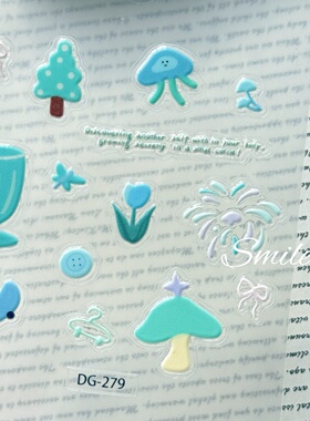 薄荷一夏ins治愈小树蓝色立体果冻贴纸韩系烟花diy笔记本相机咕卡