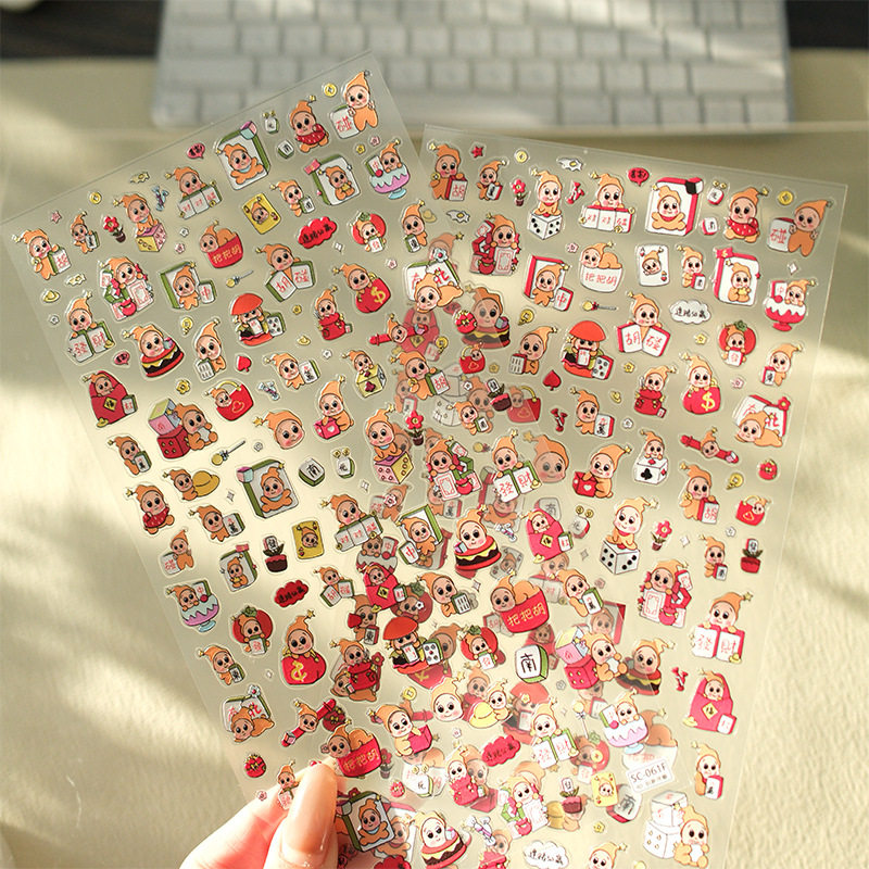 Sky新款可爱麻将星星人小鼻嘎美甲贴纸卡通可爱指甲贴手机diy咕卡