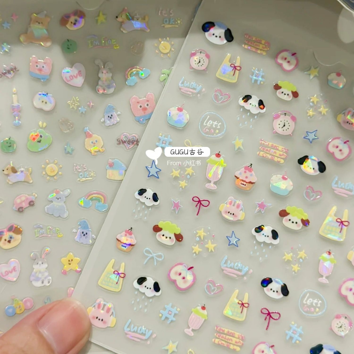 可爱兔兔呆萌小狗浮雕美甲贴纸