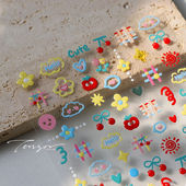 2025新款 多巴胺涂鸦水果立体花园浮雕美甲贴纸小兔子可爱指甲装 饰