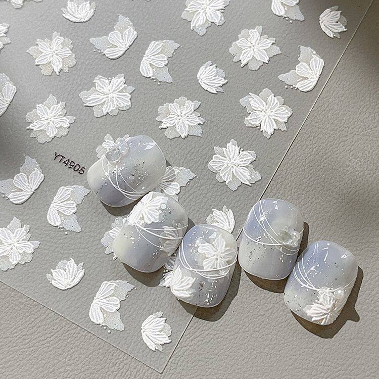 白色小花古风美甲贴纸