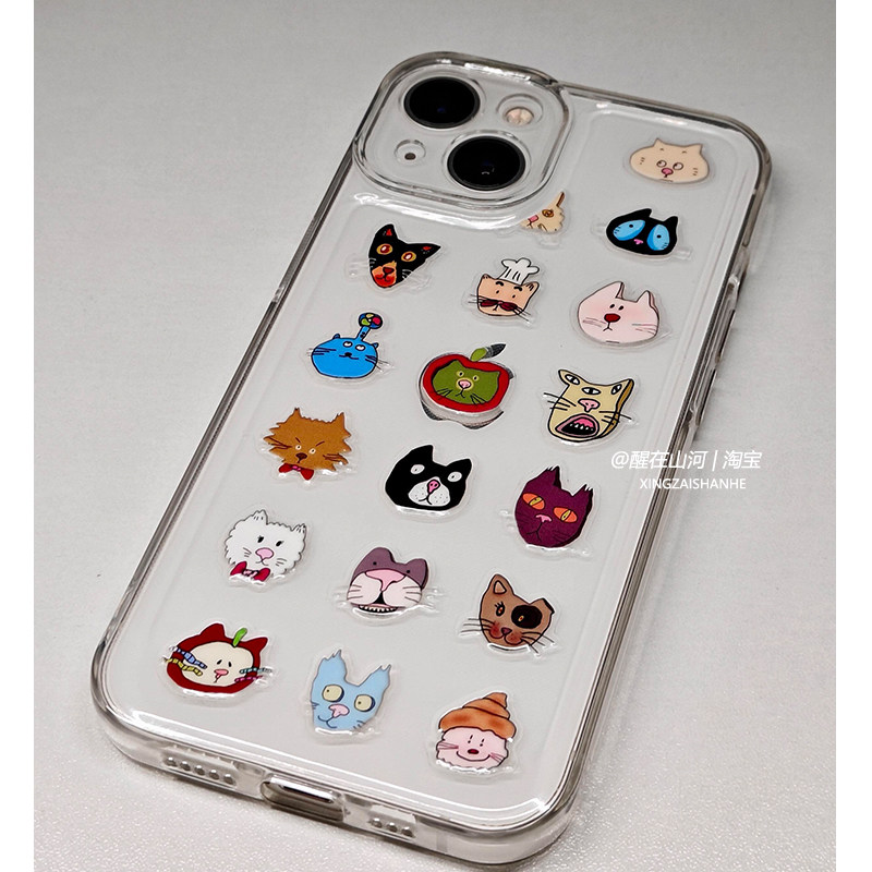 小红书爆款萌萌小猫世界原创韩系ins猫咪插画果冻贴DIY手机壳咕