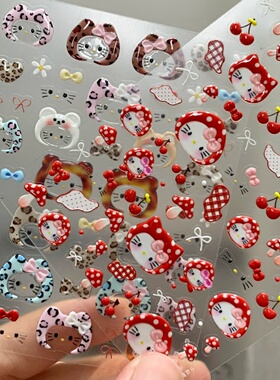 新款可爱头套苹果kitty凯蒂猫果冻美甲贴纸少女心diy笔杆ccd装饰