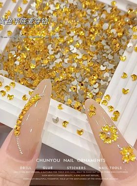 新款金黄色麦芽平底异形钻小号美甲平底钻超闪麦穗拼钻指甲装饰品
