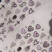 粉紫哥特风美甲贴纸甜丧爱心骷髅十字背胶DIY个性 Cyan sea 指甲贴