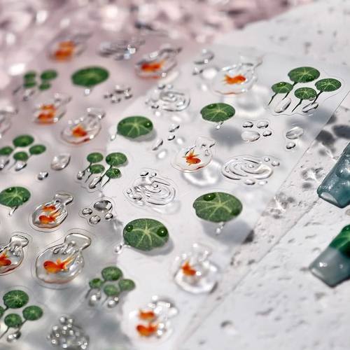 新中式水滴鱼缸果冻美甲贴纸