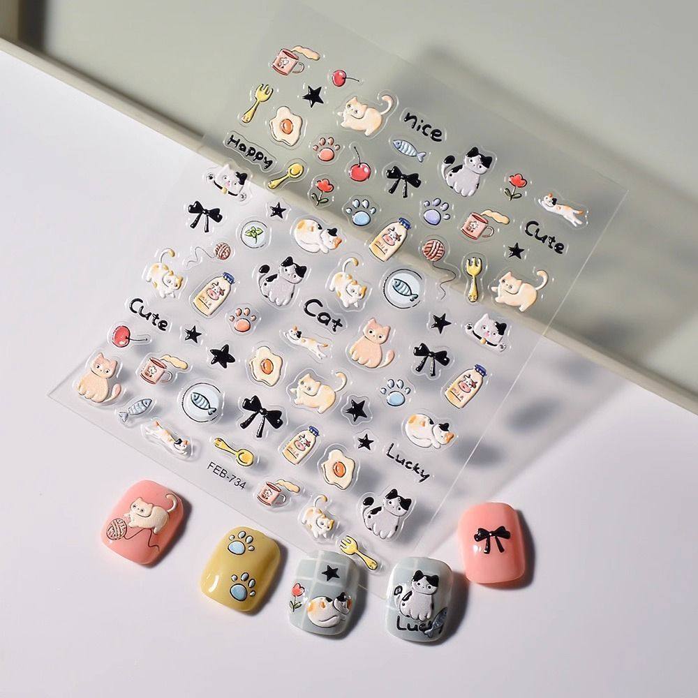 玩趣喵星人可爱猫咪立体浮雕蝴蝶结美甲贴纸insi风防水美甲小饰品