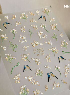 中式淡雅百合新款浮雕立体美甲贴纸diy背胶手工ccd笔杆装饰贴纸