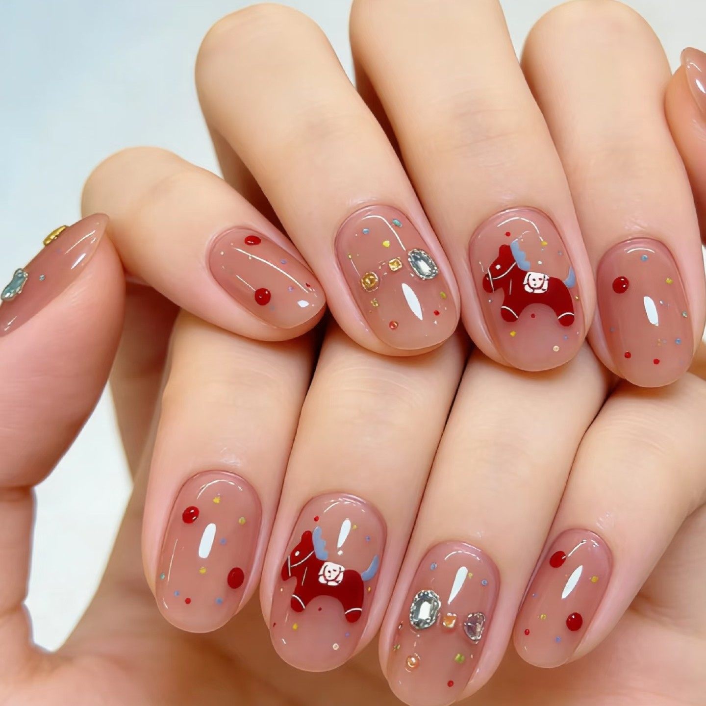 小红书同款新年马年红色美甲贴纸定制复古布纹小马辣妹diy指甲贴,彩妆/香水/美妆工具,指甲装饰,淘宝优惠券,粉丝福利购,淘宝优惠卷