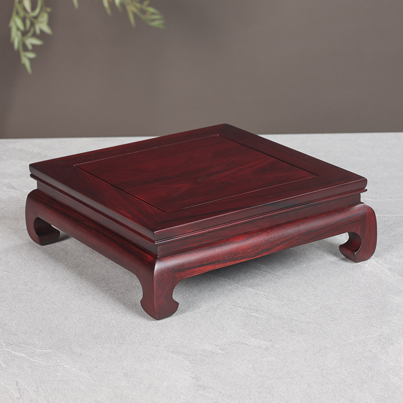 红酸枝红木雕刻工艺品摆饰茶壶石头花瓶盆佛像长正方实木底座托架