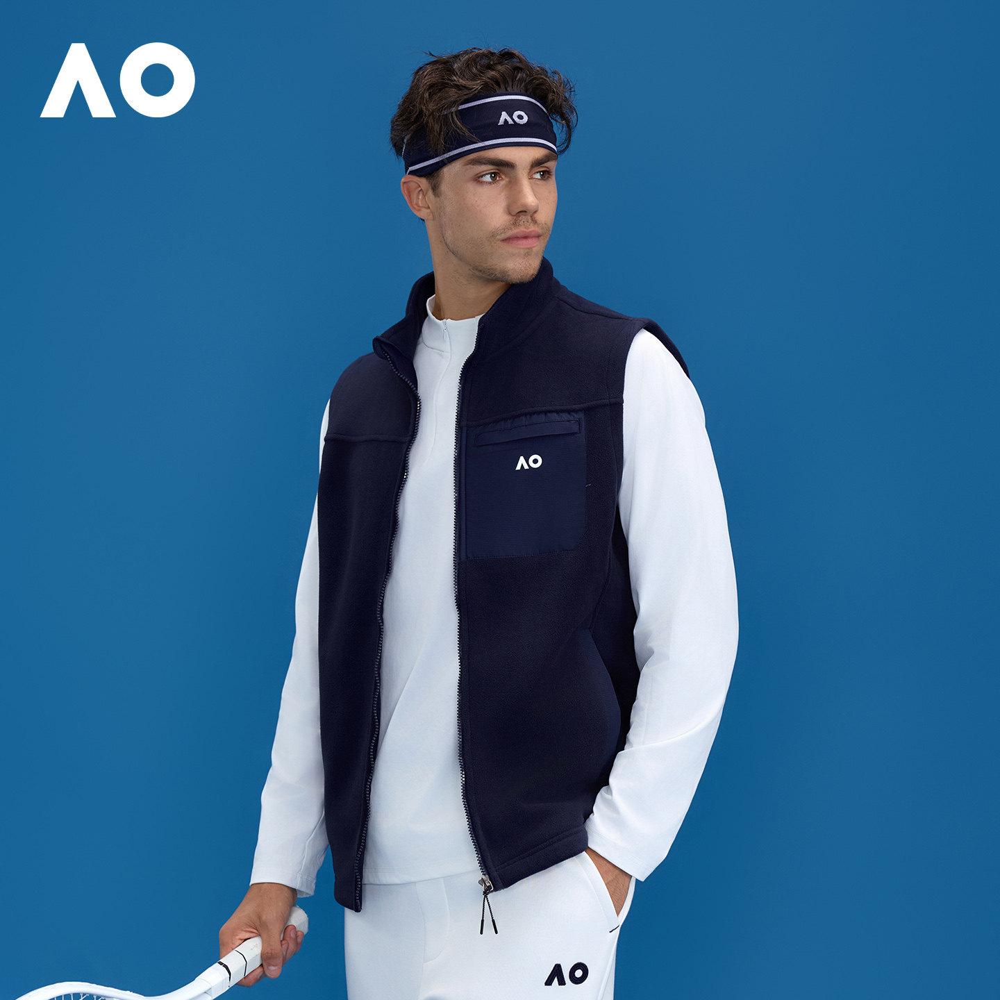 【咪咕专属】AO澳网秋冬新款立领百搭摇粒绒梭织运动马甲男网球服