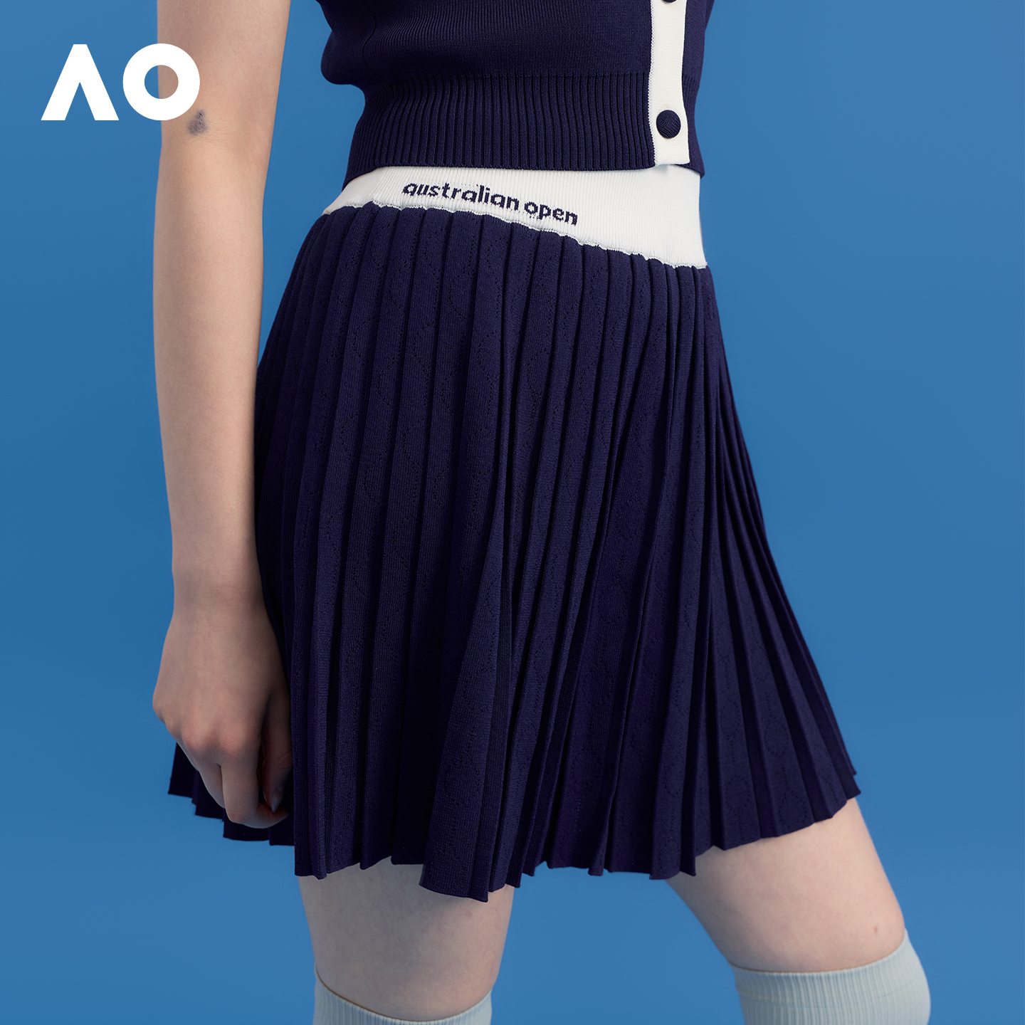AO澳网运动半身裙撞色毛织半裙