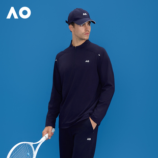 AO澳网运动卫衣套头衫高弹透气男网球服半拉链长袖百搭户外训练服