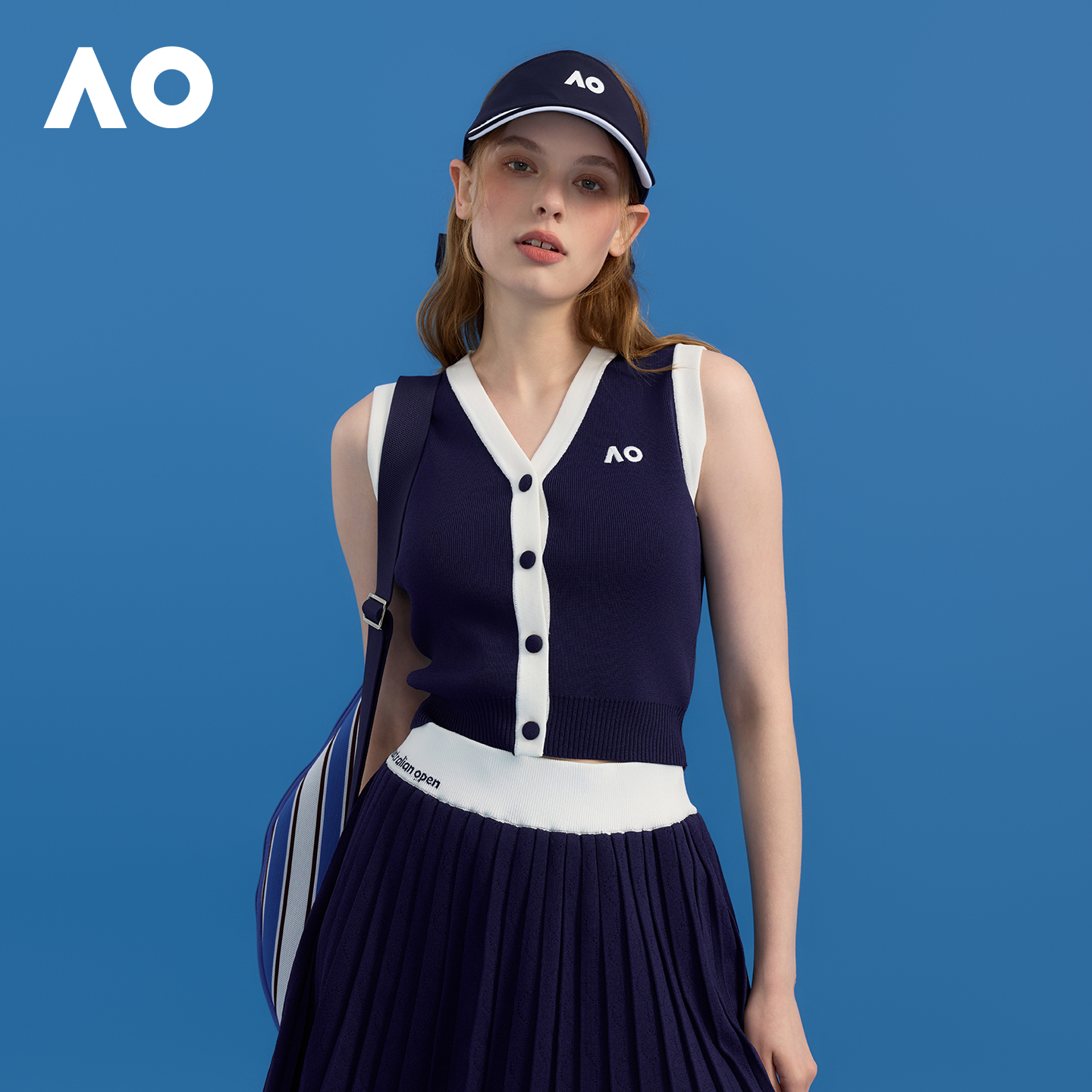 AO澳网运动撞色毛织背心网球服