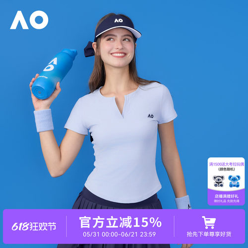 AO澳网运动T恤女V领收腰速干短袖