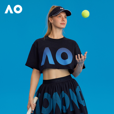 AO澳网圆领印花运动宽松透气渐变字母短袖T恤夏季26年新款