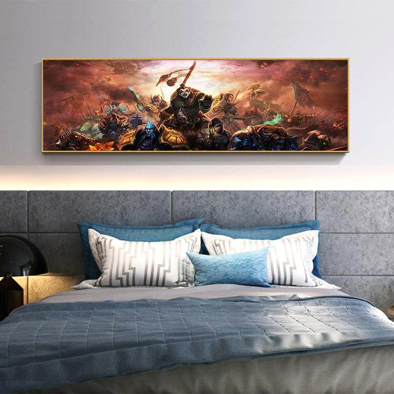 现代简约风格寝室床头魔兽世界挂画 可客制化仿木框壁画