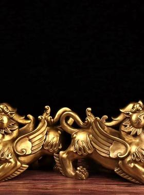 纯铜貔貅飞天貔貅一对摆件家居客厅办公桌风水铜器招财礼品摆件