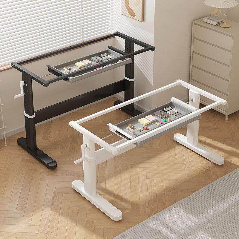 升降桌站立手摇电脑桌站立锻铁桌三脚架定制升降桌腿手动手摇