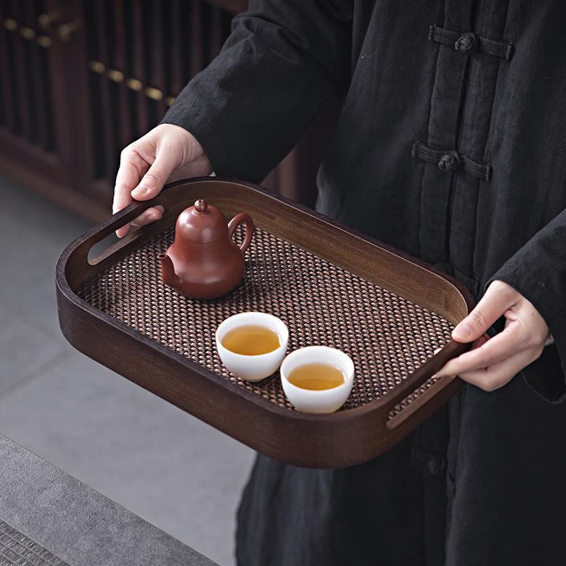 围炉煮茶复古胡桃木茶具茶盘茶杯出菜托盘家用客厅茶几杯子点心盘