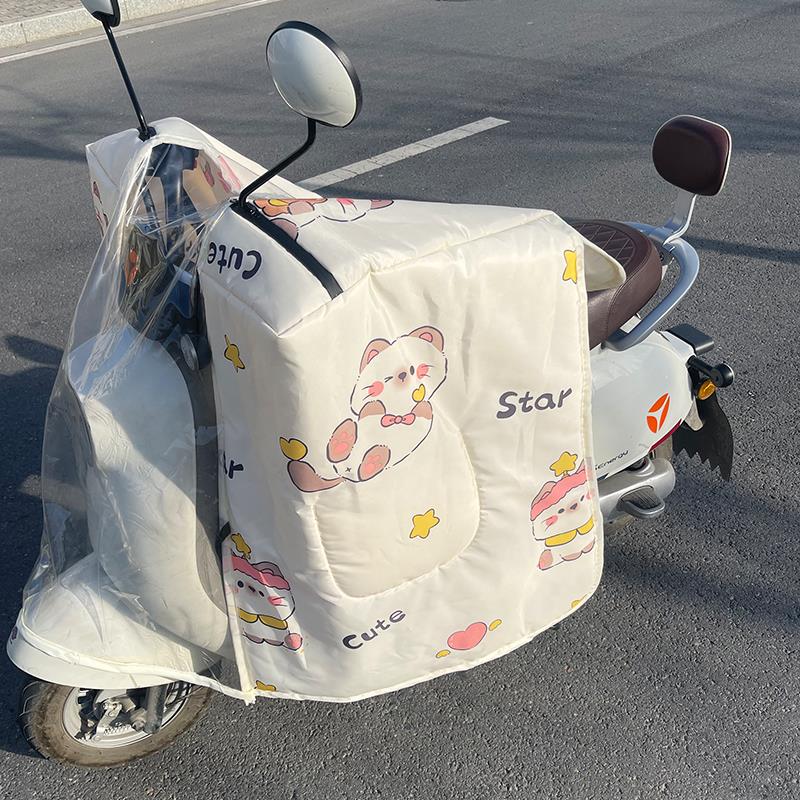可爱小猫电动车挡风被四季通用斗篷款双面防水电瓶车防雨防风罩
