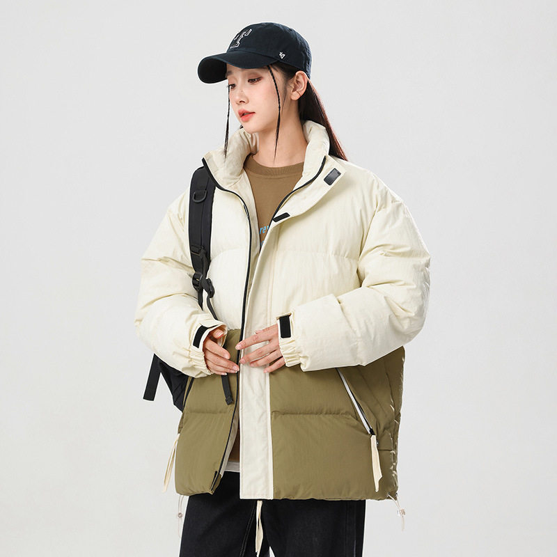 2023年冬季潮流韩版外套加厚保暖宽松放寒抗冻立领撞色拼接棉衣