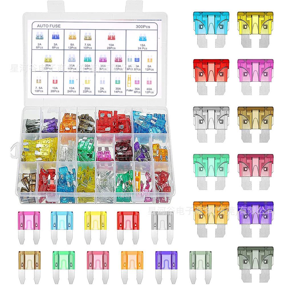 300PCS 盒装中小号车用保险片锌 铝制汽车插片保险丝＋小夹子套件