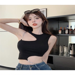 甜酷辣妹修身 上衣女外穿 性感背心不規則設計感小眾純欲風短款
