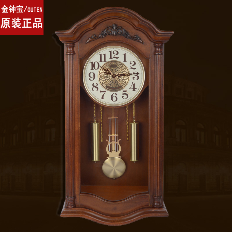 精品台湾金钟宝黄杨实木客厅挂钟复古桶钟古典钟表静音挂表报时