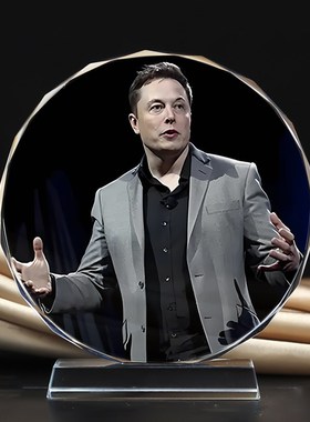 精品名人马斯克画像水晶摆件办公室桌面工艺品礼物创意家居摆台定