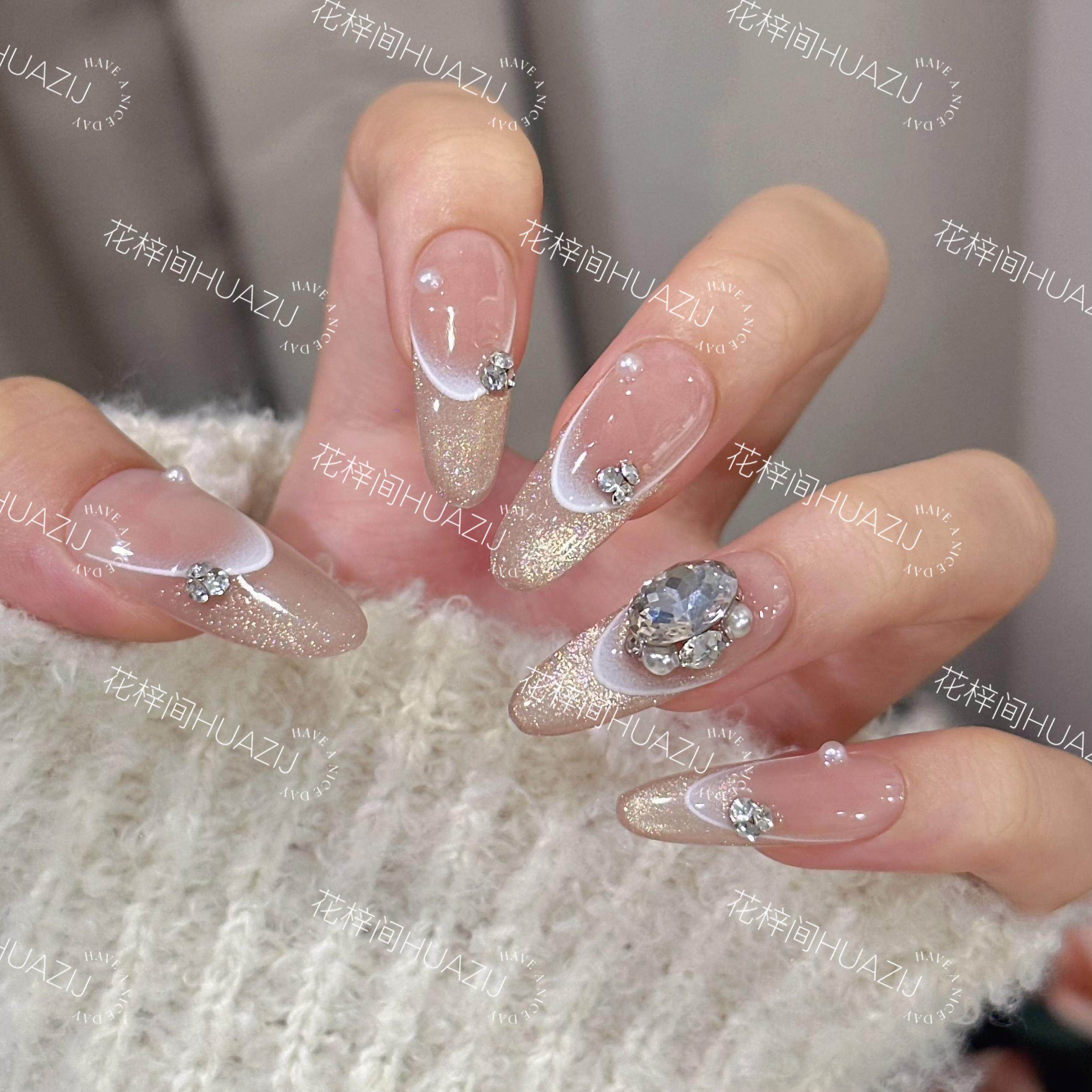 【白日梦】手工穿戴甲渐变法式猫眼纯欲腮红光疗美甲四季流行055