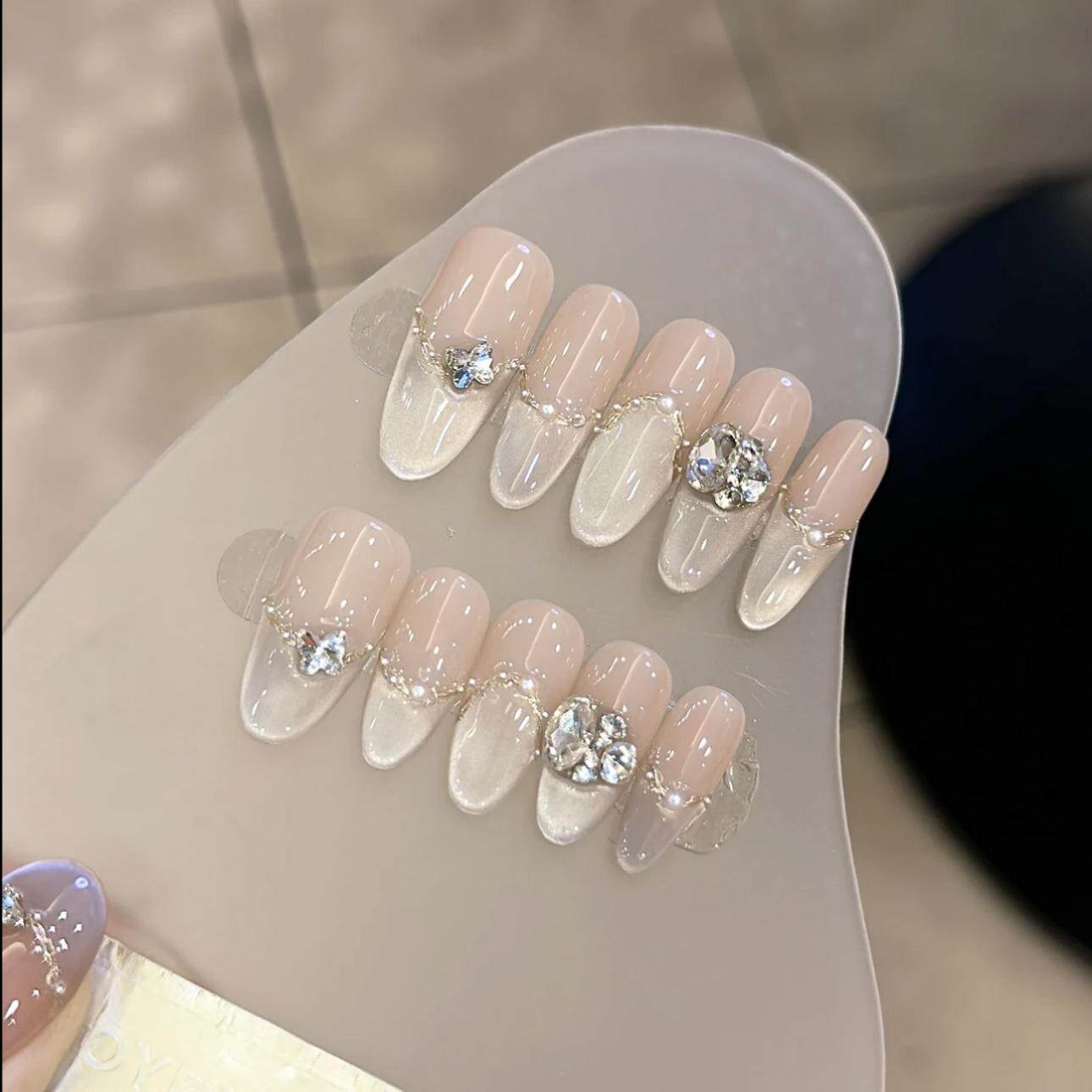 【塞纳河畔】K9钻球纯手工穿戴甲显白气质渐变猫眼系列光疗甲036