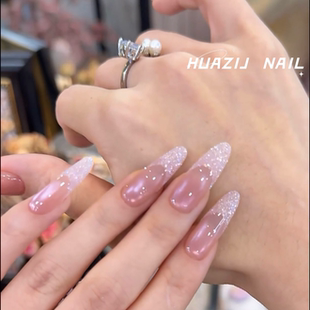 碎钻粉爆闪美甲 高定设计师款 海盐玫瑰2025新款 手工穿戴甲