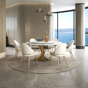 奥古斯特亮光圆形岩板餐桌转盘轻奢现代简约设计师潘多拉岩板圆桌
