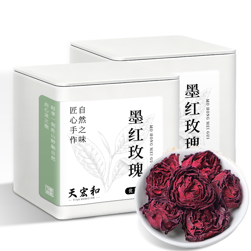 天宏和  墨红玫瑰花茶 正宗无硫云南玫瑰花一朵一杯泡水喝30g罐装