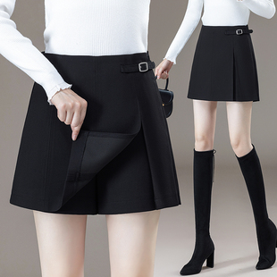 不规则纯色简约防走光休闲短裙 新款 高腰开叉设计感裙裤 女2025秋季